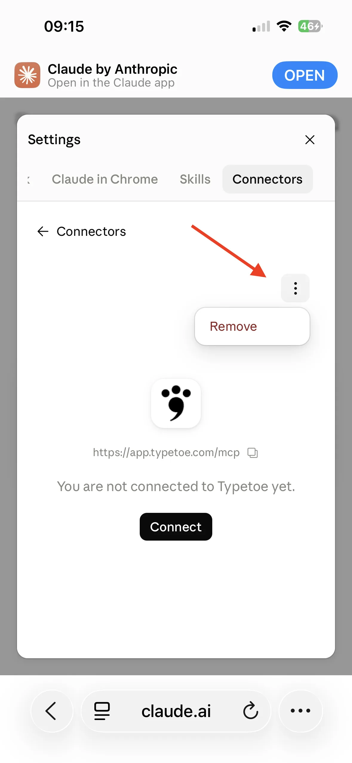 The three-dot menu, open on Remove.